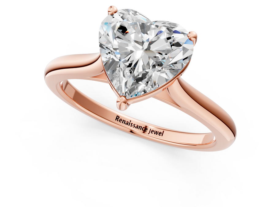 Rose gold Heart Cut Solitaire Ring with Cathedral Band and Four-Prong Setting