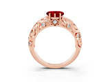 Rose gold Heart Cut Solitaire Ruby Leaf-Inspired Vine Band Ring with Prong Setting_3