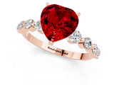 Rose gold Heart Cut Solitaire Ruby Ring with Pave Band and Four-Prong Setting_1