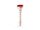 Rose gold Heart Cut Solitaire Ruby Ring with Pave Band and Four-Prong Setting_2