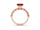 Rose gold Heart Cut Solitaire Ruby Ring with Pave Band and Four-Prong Setting_3