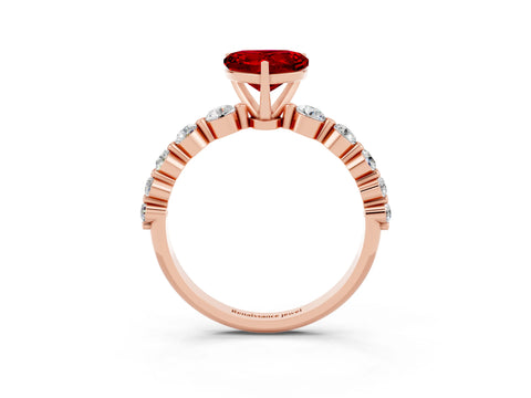 Rose gold Heart Cut Solitaire Ruby Ring with Pave Band and Four-Prong Setting_3