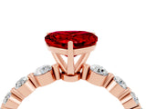 Rose gold Heart Cut Solitaire Ruby Ring with Pave Band and Four-Prong Setting_4