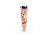 Rose gold Heart Cut Solitaire Tanzanite Leaf-Inspired Vine Band Ring with Prong Setting_2