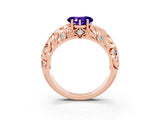 Rose gold Heart Cut Solitaire Tanzanite Leaf-Inspired Vine Band Ring with Prong Setting_3