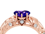 Rose gold Heart Cut Solitaire Tanzanite Leaf-Inspired Vine Band Ring with Prong Setting_4