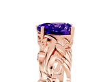 Rose gold Heart Cut Solitaire Tanzanite Leaf-Inspired Vine Band Ring with Prong Setting_5