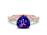 Rose gold Heart Cut Solitaire Tanzanite Ring with Pave Band and Four-Prong Setting