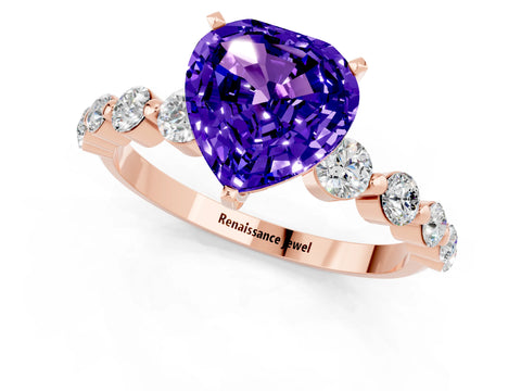 Rose gold Heart Cut Solitaire Tanzanite Ring with Pave Band and Four-Prong Setting_1