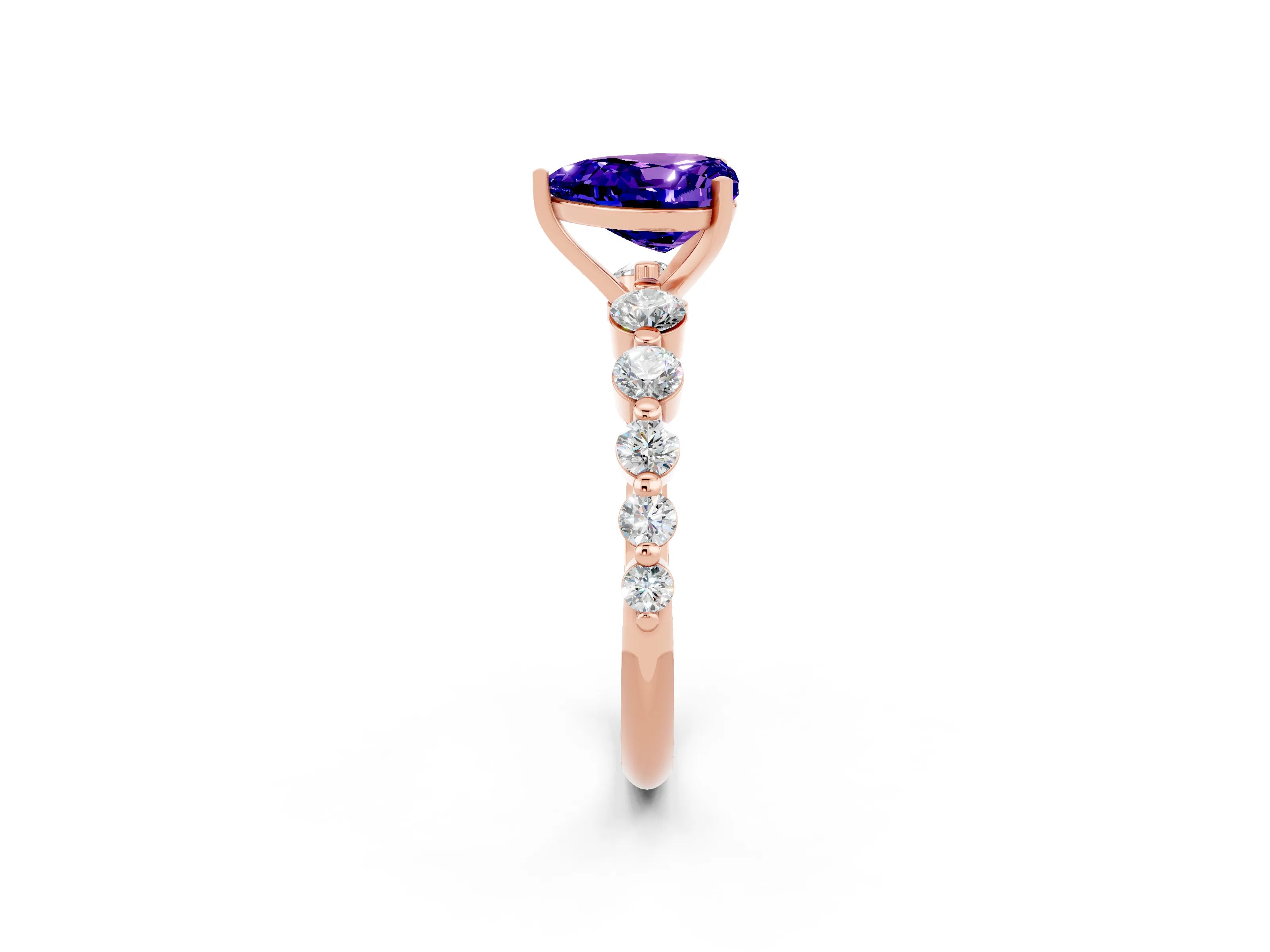 Rose gold Heart Cut Solitaire Tanzanite Ring with Pave Band and Four-Prong Setting_2