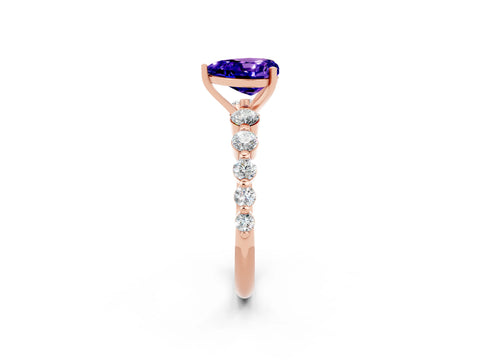 Rose gold Heart Cut Solitaire Tanzanite Ring with Pave Band and Four-Prong Setting_2