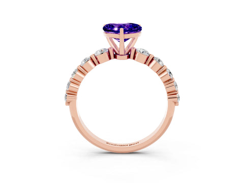 Rose gold Heart Cut Solitaire Tanzanite Ring with Pave Band and Four-Prong Setting_3