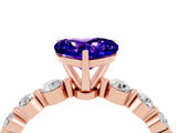 Rose gold Heart Cut Solitaire Tanzanite Ring with Pave Band and Four-Prong Setting_4