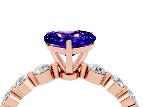 Rose gold Heart Cut Solitaire Tanzanite Ring with Pave Band and Four-Prong Setting_4
