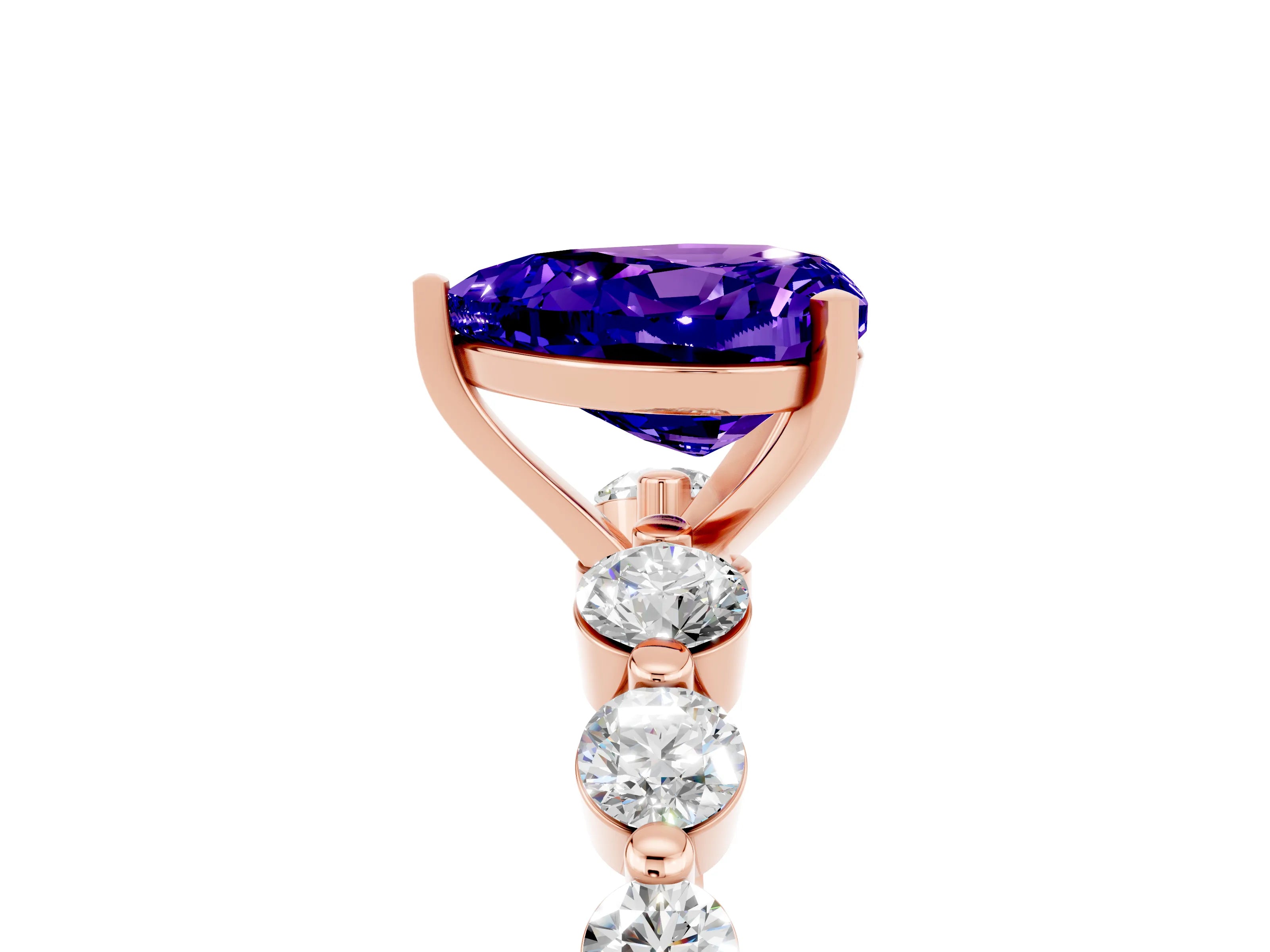 Rose gold Heart Cut Solitaire Tanzanite Ring with Pave Band and Four-Prong Setting_5