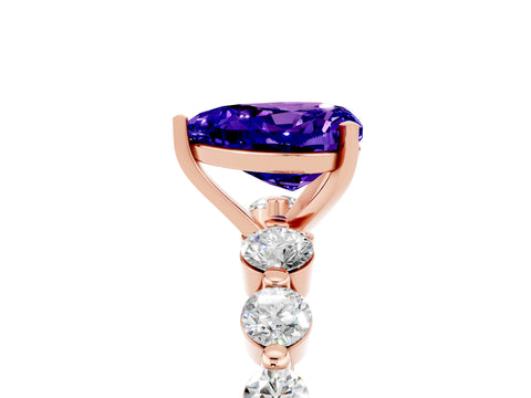 Rose gold Heart Cut Solitaire Tanzanite Ring with Pave Band and Four-Prong Setting_5