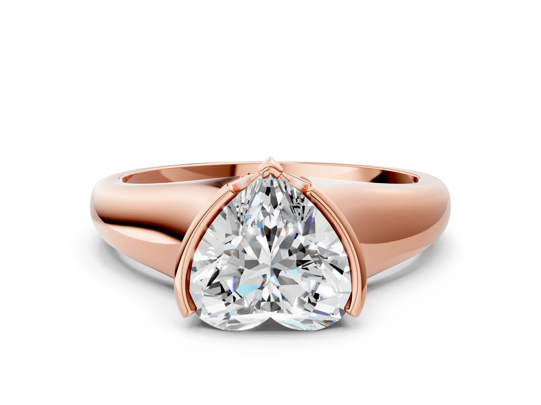 Rose gold Heart Cut Solitaire Tension Set Diamond Ring with Split Shank Band_15