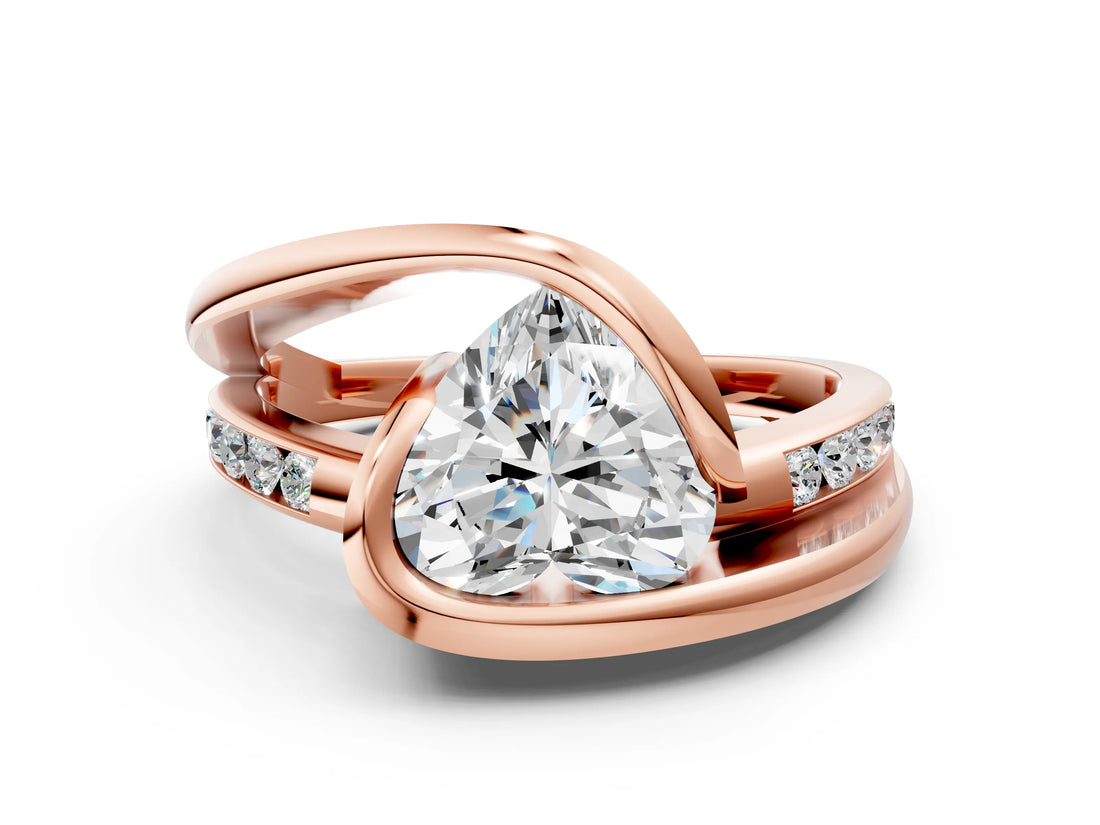 Rose gold Heart Cut Solitaire Tension-Set Diamond Split Shank Ring_15