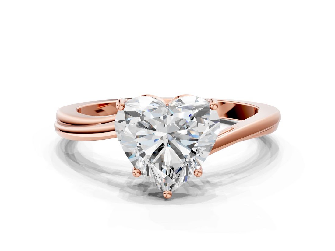 Rose gold Heart Cut Solitaire Twist Band Ring with Four-Prong Setting_32