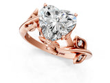 Rose gold Heart Cut Solitaire Twist Engagement Ring with Leaf Accents and Prong Setting_16