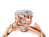 Rose gold Heart Cut Solitaire Twist Engagement Ring with Leaf Accents and Prong Setting_19