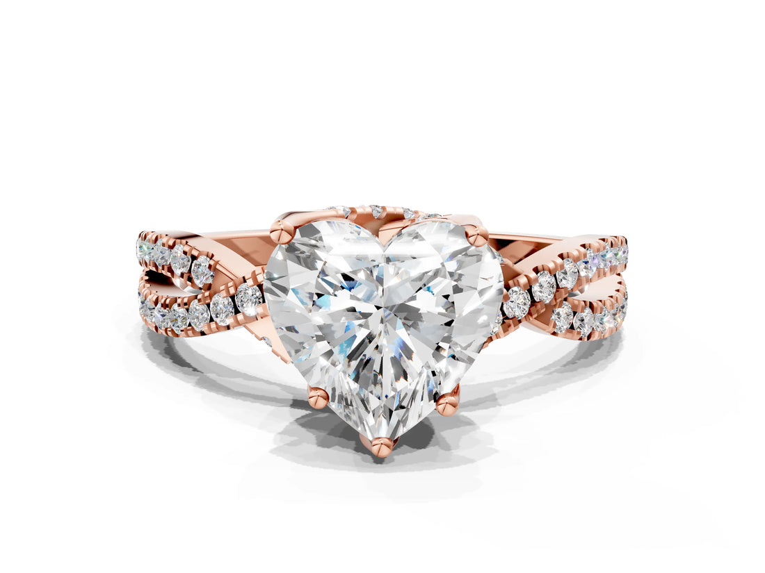 Rose gold Heart Cut Solitaire Twist Pave Diamond Engagement Ring with Prong Setting_15
