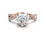 Rose gold Heart Cut Solitaire Twist Pave Diamond Engagement Ring with Prong Setting_15