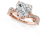 Rose gold Heart Cut Solitaire Twist Pave Diamond Engagement Ring with Prong Setting_16
