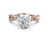 Rose gold Heart Cut Solitaire Twist Pave Diamond Engagement Ring with Prong Setting_33