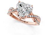 Rose gold Heart Cut Solitaire Twist Pave Diamond Engagement Ring with Prong Setting_34