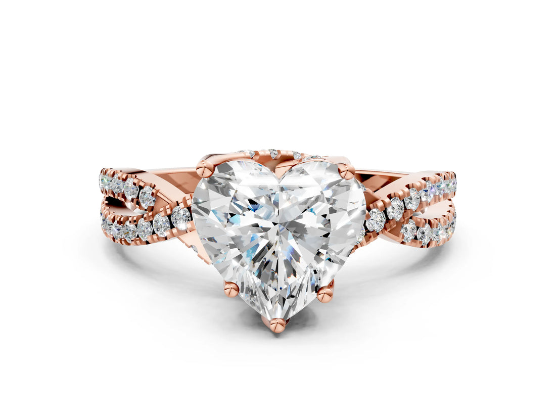 Rose gold Heart Cut Solitaire Twist Pave Diamond Engagement Ring with Prong Setting_39
