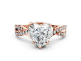 Rose gold Heart Cut Solitaire Twist Pave Diamond Engagement Ring with Prong Setting_39