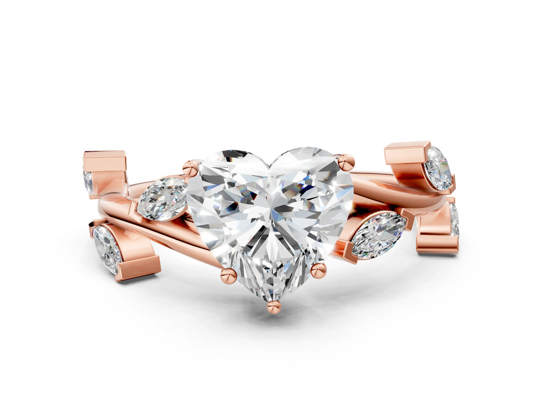 Rose gold Heart Cut Solitaire Twisted Band Marquise Accent Prong Setting Ring_3