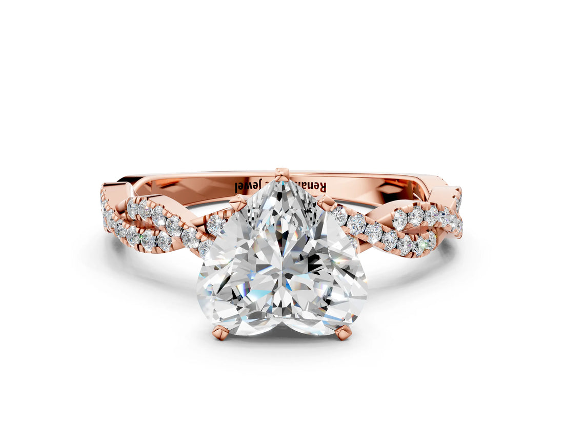 Rose gold Heart Cut Solitaire Twisted Pave Band with Four-Prong Setting_4