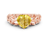 Rose gold Heart Cut Solitaire Yellow Sapphire Leaf-Inspired Vine Band Ring with Prong Setting_24