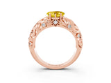 Rose gold Heart Cut Solitaire Yellow Sapphire Leaf-Inspired Vine Band Ring with Prong Setting_27