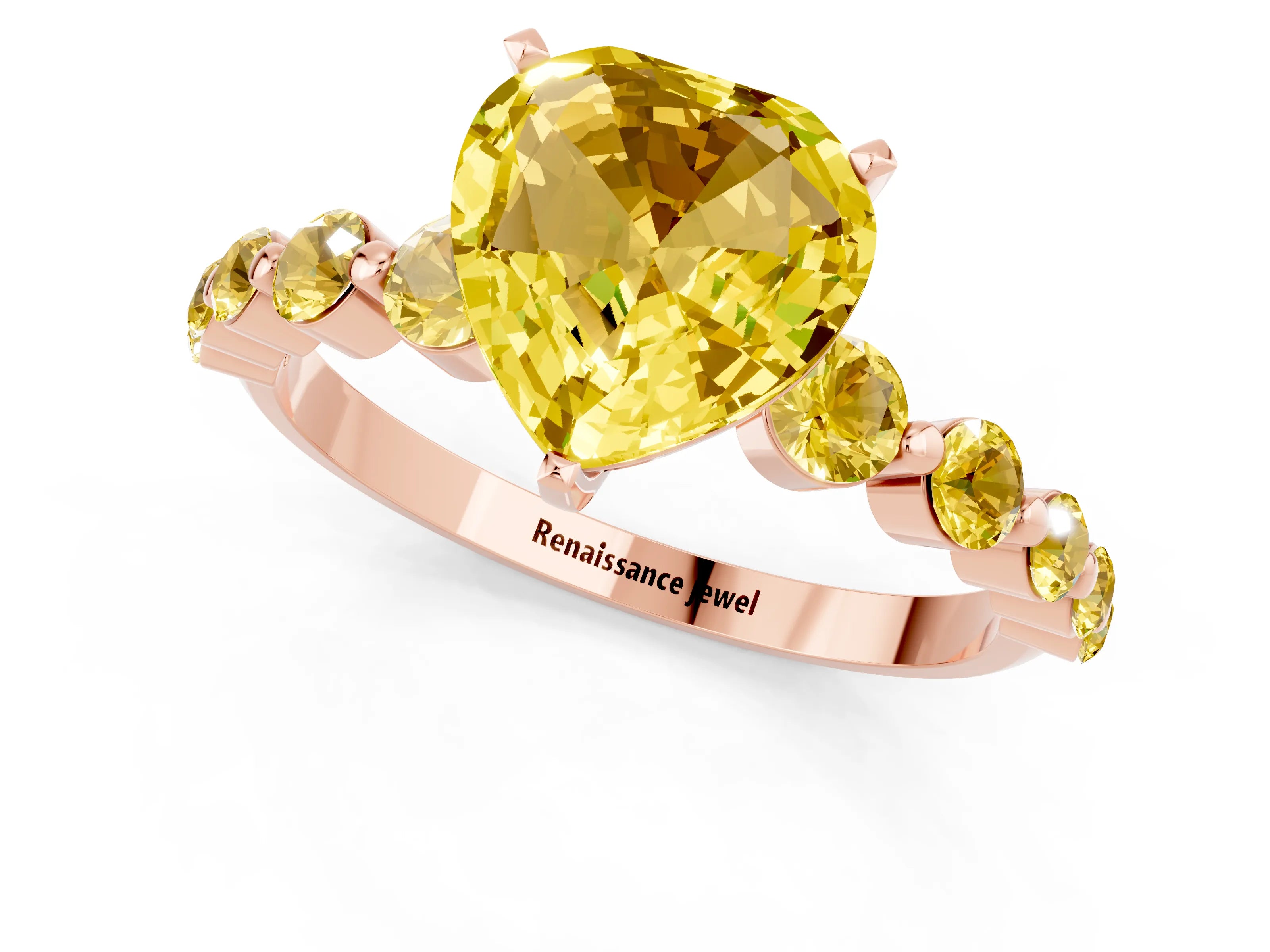 Rose gold Heart Cut Solitaire Yellow Sapphire Ring with Pave Band and Four-Prong Setting_1