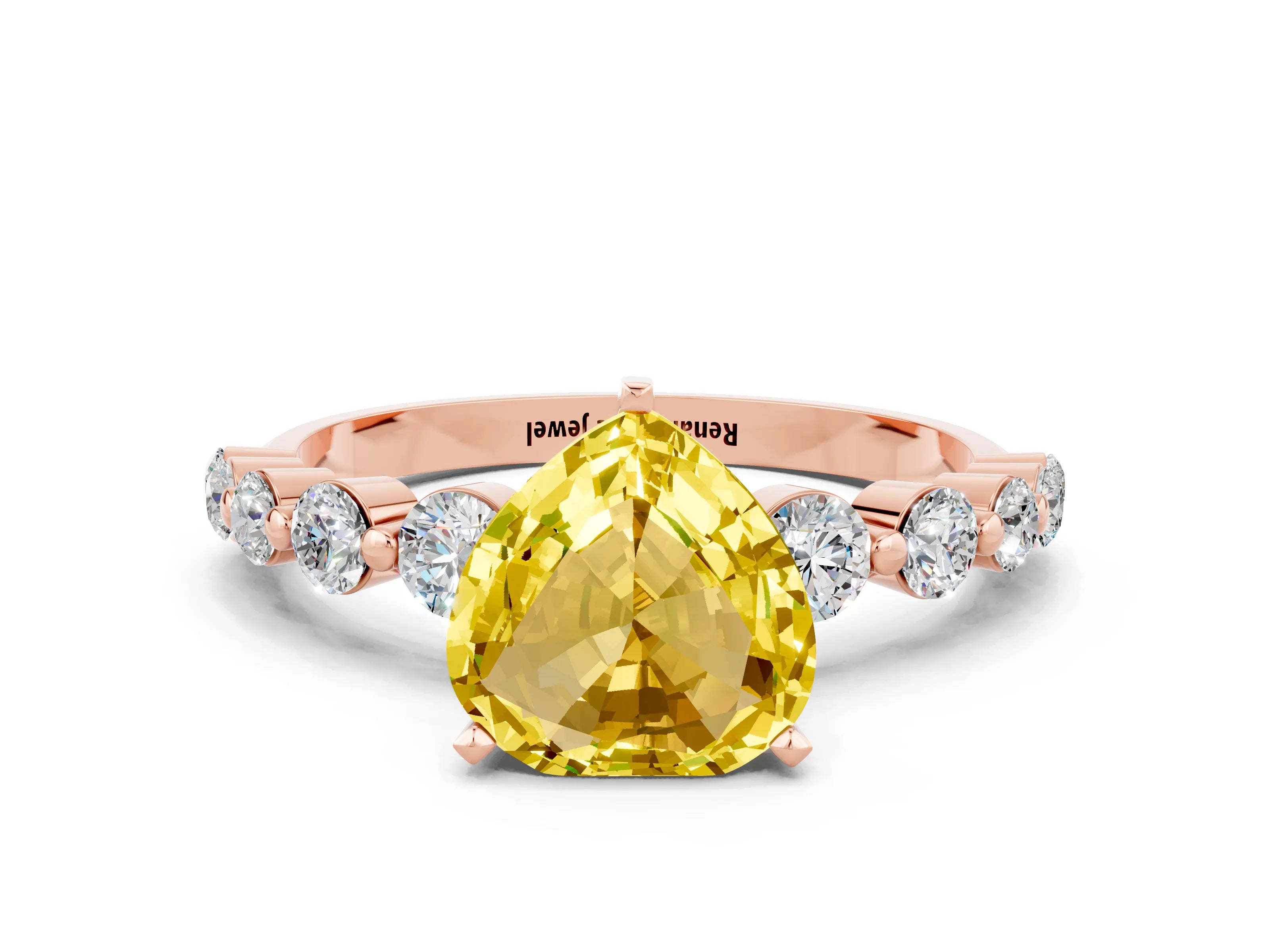 Rose gold Heart Cut Solitaire Yellow Sapphire Ring with Pave Band and Four-Prong Setting_24