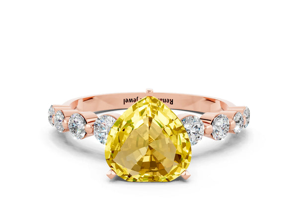 Rose gold Heart Cut Solitaire Yellow Sapphire Ring with Pave Band and Four-Prong Setting