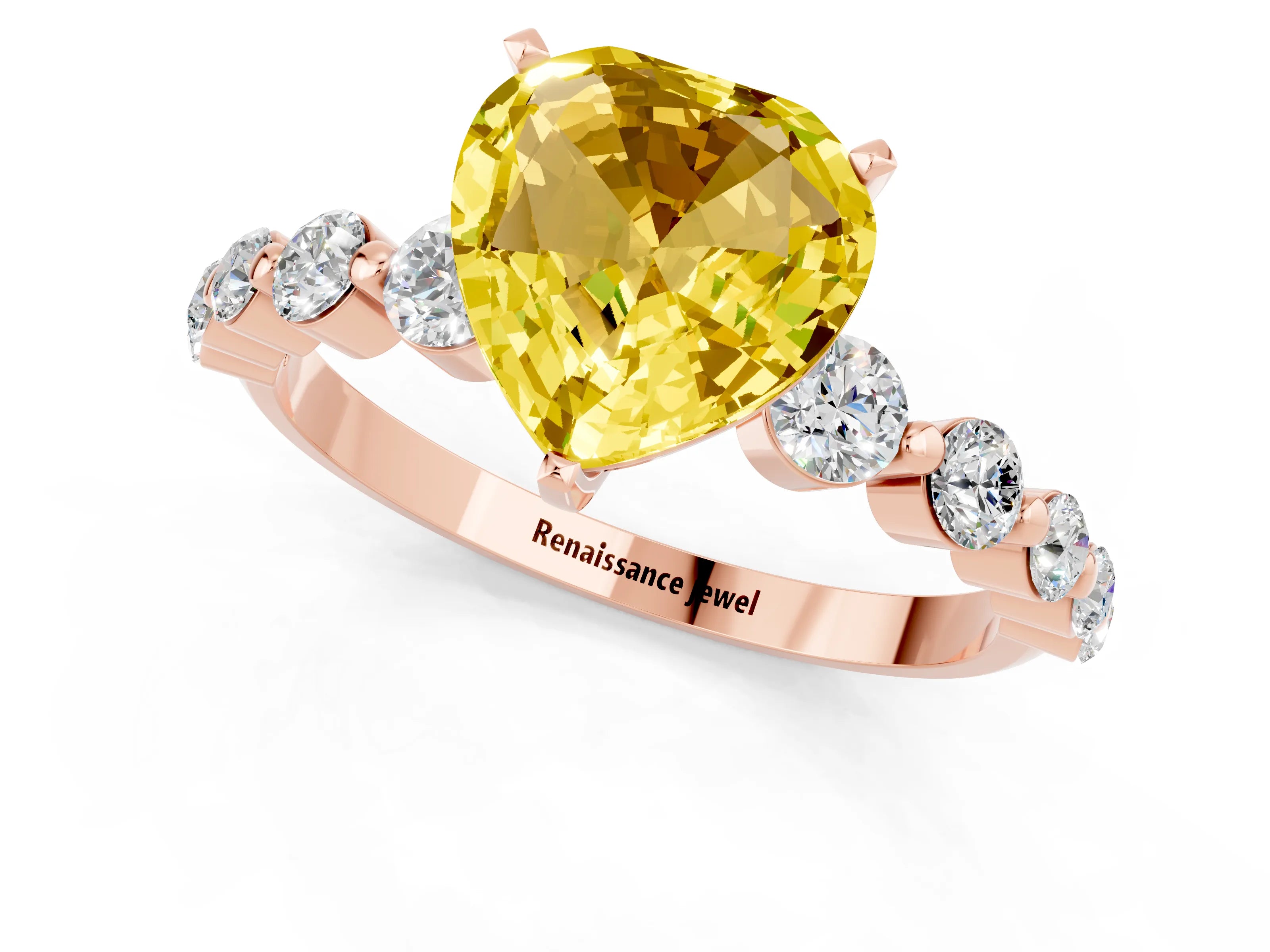 Rose gold Heart Cut Solitaire Yellow Sapphire Ring with Pave Band and Four-Prong Setting_25
