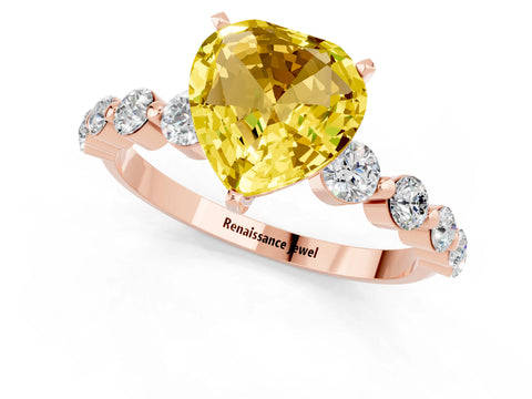 Rose gold Heart Cut Solitaire Yellow Sapphire Ring with Pave Band and Four-Prong Setting_25