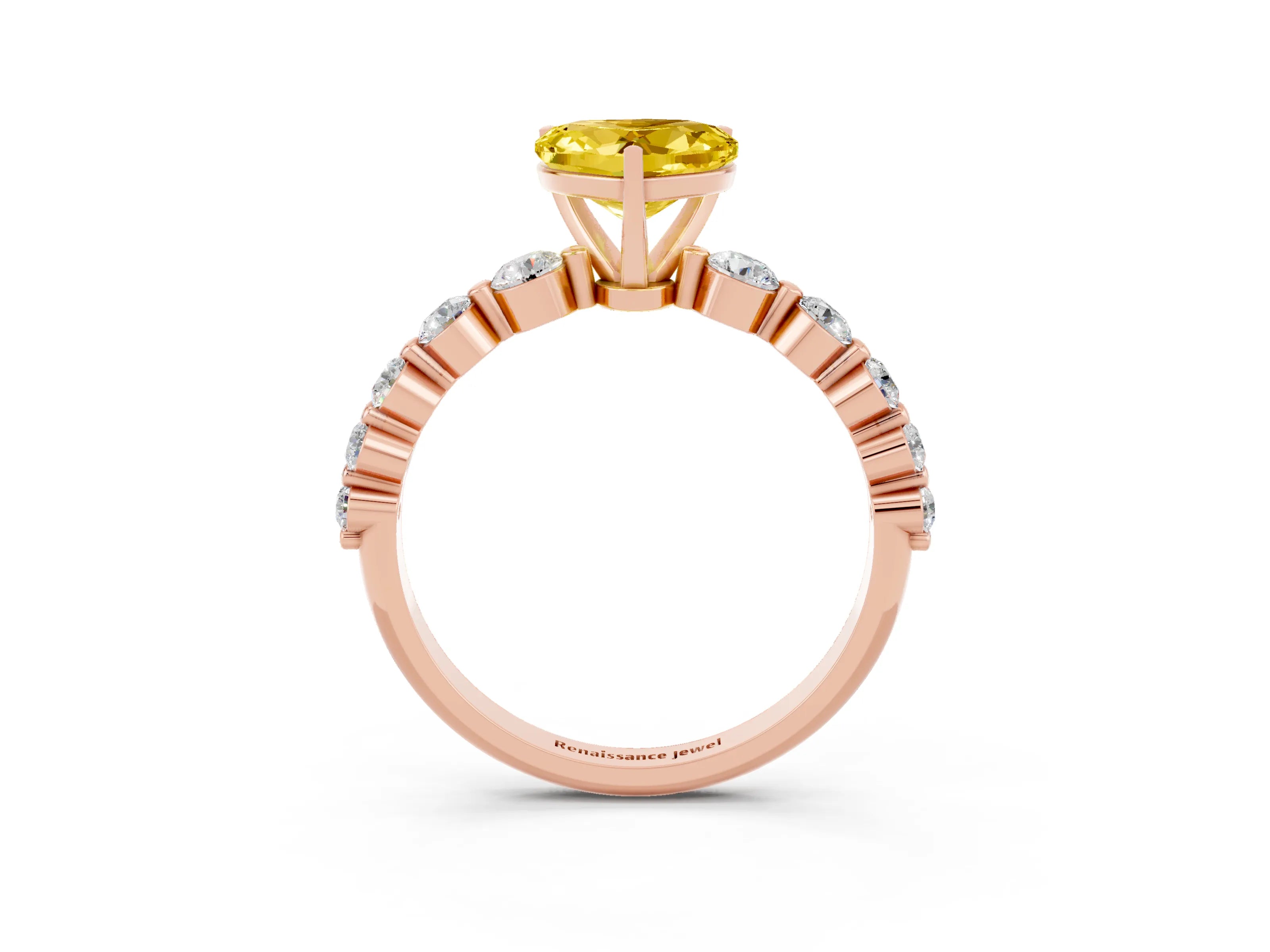 Rose gold Heart Cut Solitaire Yellow Sapphire Ring with Pave Band and Four-Prong Setting_27