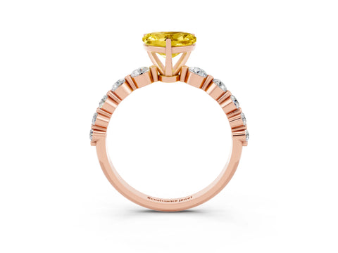 Rose gold Heart Cut Solitaire Yellow Sapphire Ring with Pave Band and Four-Prong Setting_27