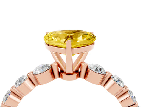 Rose gold Heart Cut Solitaire Yellow Sapphire Ring with Pave Band and Four-Prong Setting_28
