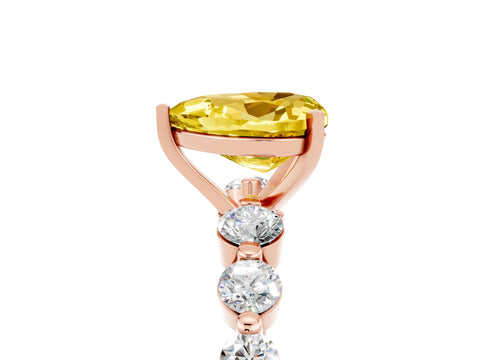 Rose gold Heart Cut Solitaire Yellow Sapphire Ring with Pave Band and Four-Prong Setting_29
