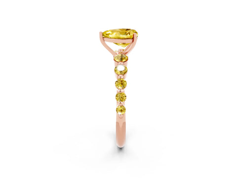 Rose gold Heart Cut Solitaire Yellow Sapphire Ring with Pave Band and Four-Prong Setting_2