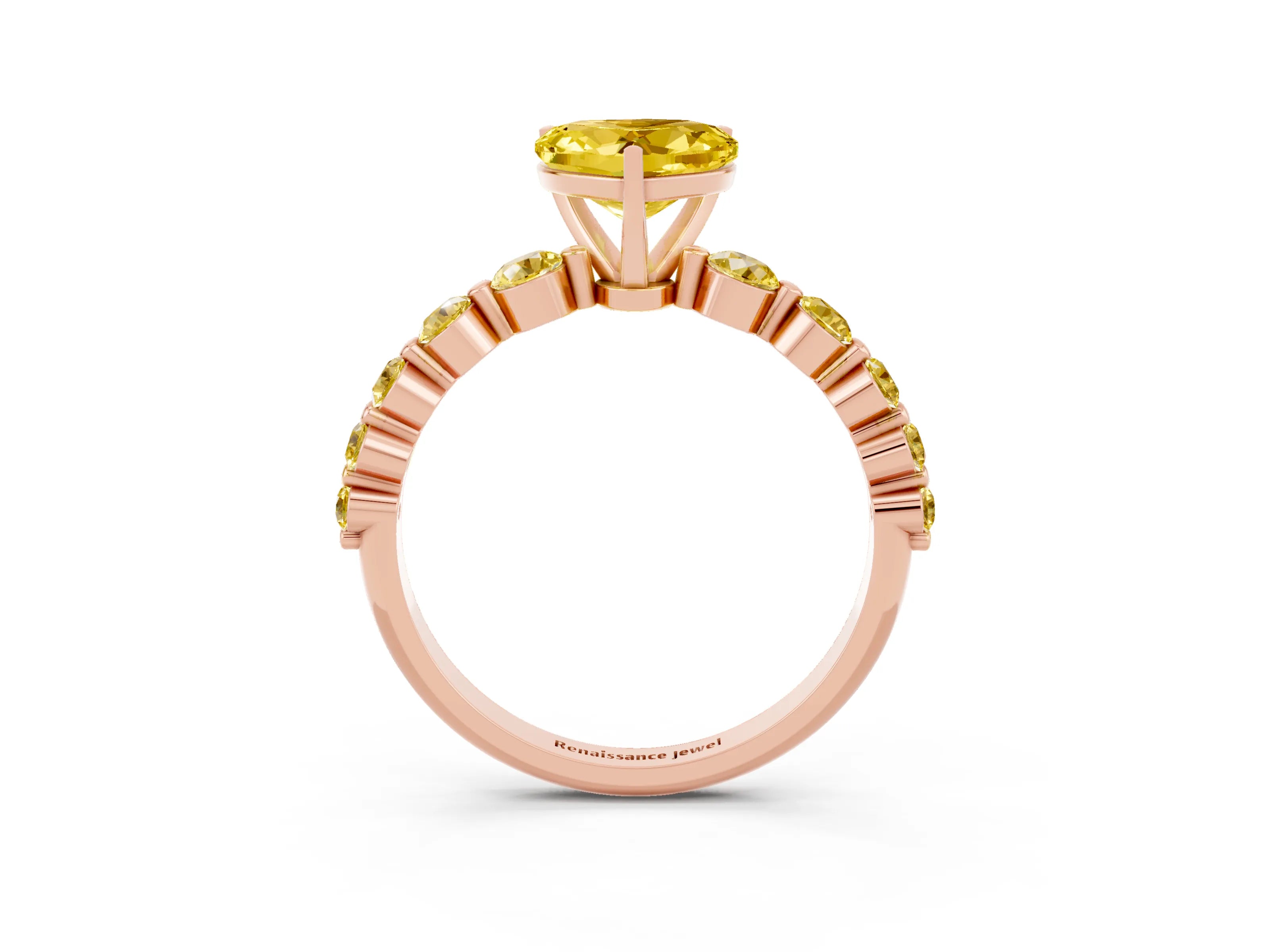 Rose gold Heart Cut Solitaire Yellow Sapphire Ring with Pave Band and Four-Prong Setting_3