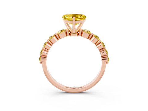 Rose gold Heart Cut Solitaire Yellow Sapphire Ring with Pave Band and Four-Prong Setting_3