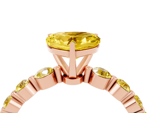Rose gold Heart Cut Solitaire Yellow Sapphire Ring with Pave Band and Four-Prong Setting_4