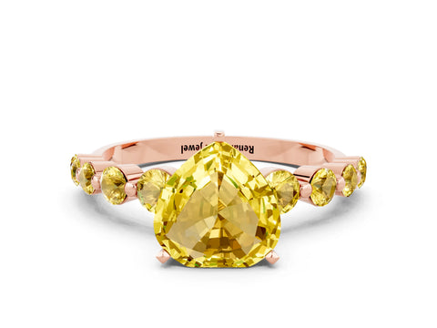 Rose gold Heart Cut Solitaire Yellow Sapphire Ring with Pave Band and Four-Prong Setting